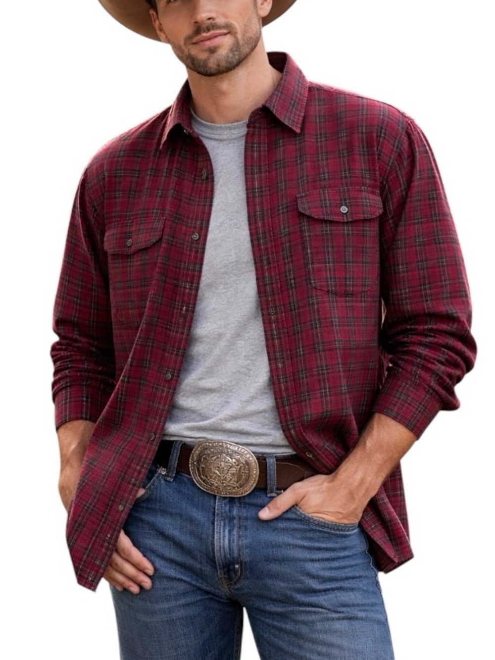 Carhartt Large Tall Red Plaid 100% Cotton Long Sleeve Button Front Shirt